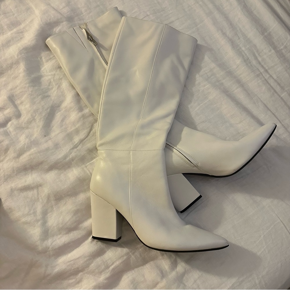 WHITE leather boots